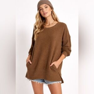 Free People Beach Oversized Textured Brown Sweater Small NWT